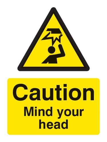24216E Caution mind your head Self Adhesive Vinyl (200x150mm) Safety Sign