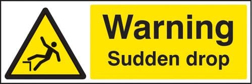 24238G Warning sudden drop Self Adhesive Vinyl (300x100mm) Safety Sign
