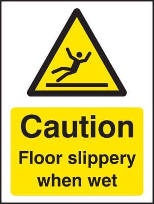 24287A Caution floor slippery when wet Self Adhesive Vinyl (100x75mm) Safety Sign