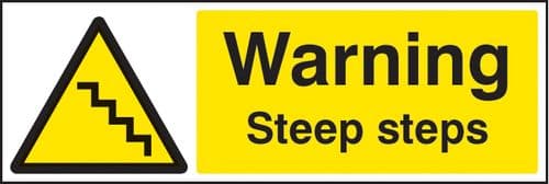 24492G Warning steep steps Self Adhesive Vinyl (300x100mm) Safety Sign