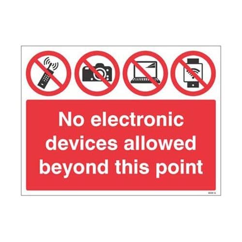 25475K No electronic devices allowed beyond this point sign - Self Adhesive Vinyl (400x300mm)