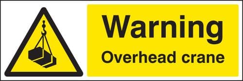 26455G Warning overhead crane Self Adhesive Vinyl (300x100mm) Safety Sign