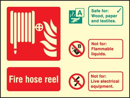 31221E Hose reel identification Photoluminescent Rigid (200x150mm) Safety Sign