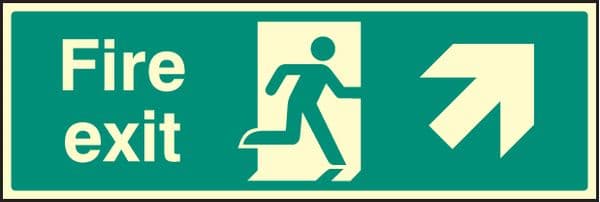 32002G Fire exit - up and right Photoluminescent Rigid (300x100mm) Safety Sign