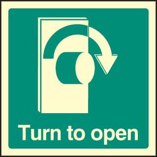32037C Turn to open - right Photoluminescent Rigid (150x150mm) Safety Sign