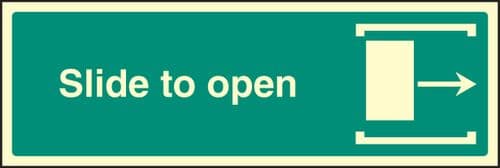 32046G Slide to open right Photoluminescent Rigid (300x100mm) Safety Sign