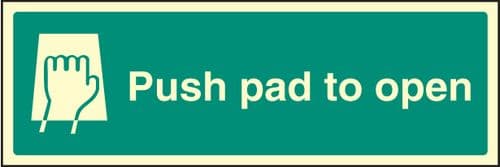 32051L Push pad to open Photoluminescent Rigid (450x150mm) Safety Sign