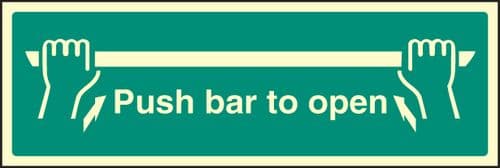 32052G Push bar to open Photoluminescent Rigid (300x100mm) Safety Sign