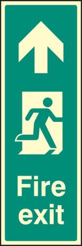 32063G Fire exit up (portrait) Photoluminescent Rigid (300x100mm) Safety Sign