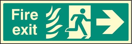 32084M Fire exit photo HTM (right) Photoluminescent Rigid (600x200mm) Safety Sign