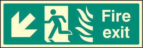 32086M Fire exit down left photo HTM Photoluminescent Rigid (600x200mm) Safety Sign