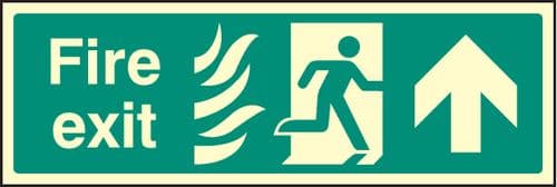 32088L Fire exit up photo HTM Photoluminescent Rigid (450x150mm) Safety Sign