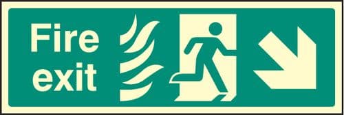32090G Fire exit down right photo HTM Photoluminescent Rigid (300x100mm) Safety Sign