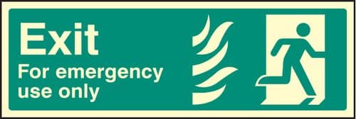 32108L Fire exit - emergency use - right HTM Photoluminescent Rigid (450x150mm) Safety Sign