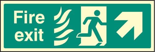 32121G Fire exit up & right HTM Photoluminescent Rigid (300x100mm) Safety Sign