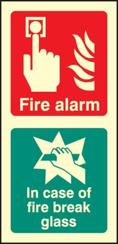 41031X Fire alarm / break glass Photoluminescent S/A Vinyl (200x100mm) Safety Sign