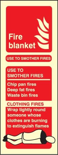 41218S Fire blanket identification Photoluminescent S/A Vinyl (75x200mm) Safety Sign