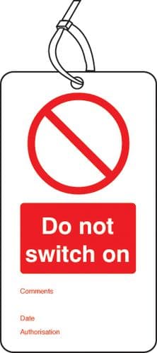 53421 Do not switch on double sided safety tags (pack of 10) (80x150mm) Safety Sign