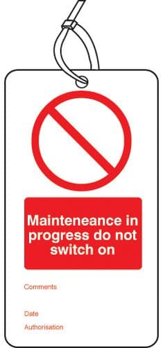53423 Maintenance in progress double sided safety tags (pack of 10)  (80x150mm) Safety Sign