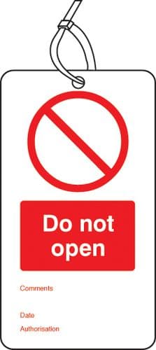 53426 Do not open double sided safety tags (pack of 10)  (80x150mm) Safety Sign