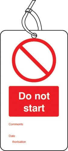 53428 Do not start off double sided safety tags (pack of 10) (80x150mm) Safety Sign