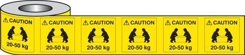 54030 Lifting labels caution 20-50kg roll of 500 50x50mm  (50x50mm) Safety Sign