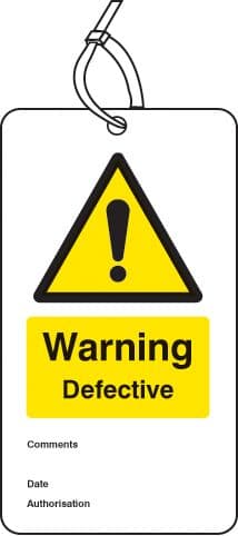 55058 Warning defective double sided safety tags (pack of 10) (80x150mm) Safety Sign