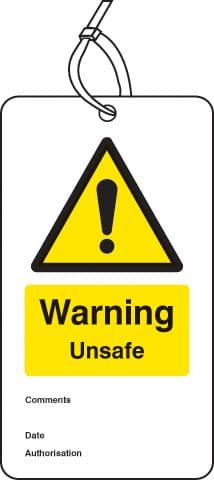 55060 Warning unsafe double sided safety tags (pack of 10)  (80x150mm) Safety Sign