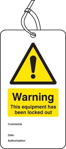 55061 Warning equipment is locked out double sided safety tags (pack of 10) (80x150mm) Safety Sign