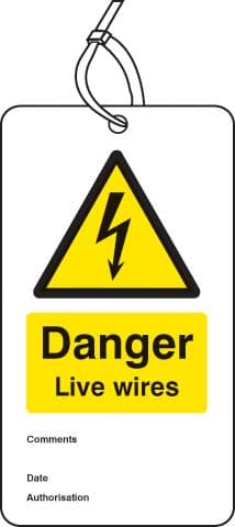 55062 Danger live wires double sided safety tags (pack of 10) (80x150mm) Safety Sign