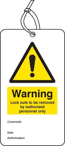 55063 Warning lockout to be removed etc.. double sided safety tags (pack of 10)  (80x150mm)