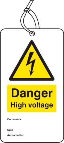 55068 Danger high voltage double sided safety tags (pack of 10) (80x150mm) Safety Sign