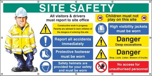 55085 Site Safety banner (as 58038) c/w eyelets (2440x1270mm) Safety Sign