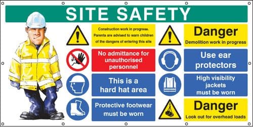 55086 Site Safety banner (as 58037) c/w eyelets (2440x1270mm) Safety Sign