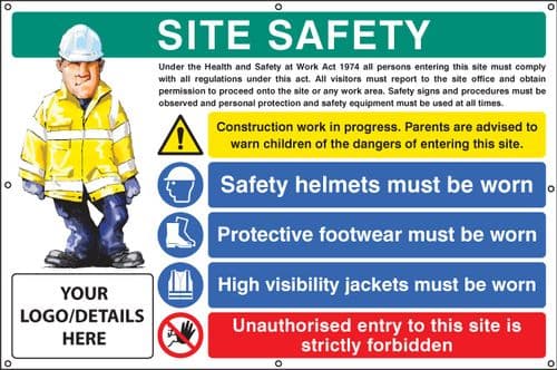 55118 Site safety, helmets, footwear, hi vis, unauthorised entry, banner c/w eyelets (1270x810mm)
