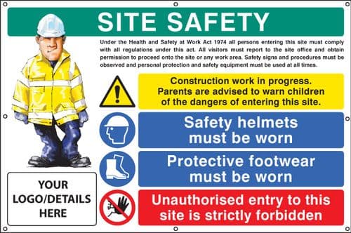 55119 Site safety, helmets, footwear, unauthorised entry banner c/w eyelets (1270x810mm)