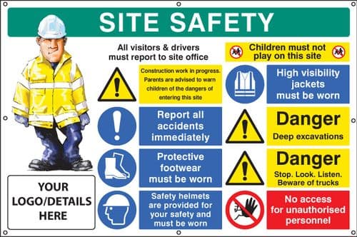 55127 Site safety, multi-message, deep excavations, custom banner c/w eyelets (1270x810mm)