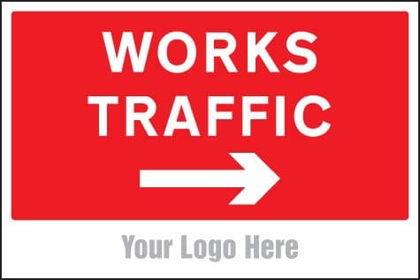 55754 Works traffic only, arrow right, site saver sign 600x400mm  (600x400mm) Safety Sign