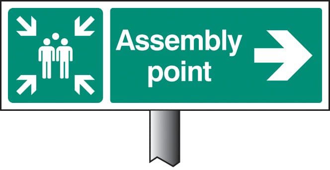 56541 Assembly point right verge sign 450x150mm post 800mm 450x150mm ...