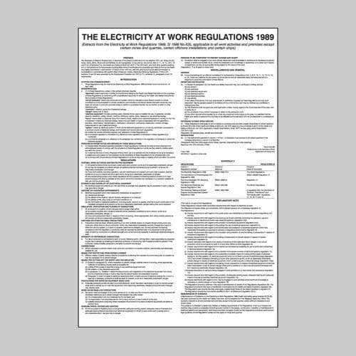58119 Electricity at work regulations 1989 poster (400x600mm) Safety Sign