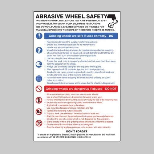 58124 Abrasive wheel dangers & precautions poster (400x600mm) Safety Sign