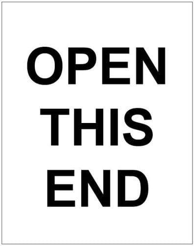 58195 Open this end self adhesive labels 75x100mm - 250 per roll Safety Sign