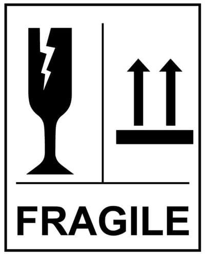 58196 Fragile Glass This way up self adhesive labels 75x100mm - 250 per roll Safety Sign