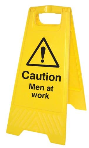 58519 Caution men at work (free-standing floor sign)  (300x575mm) Safety Sign