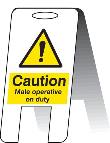 58537 Caution male operative on duty (self standing folding sign)  (300x600mm) Safety Sign