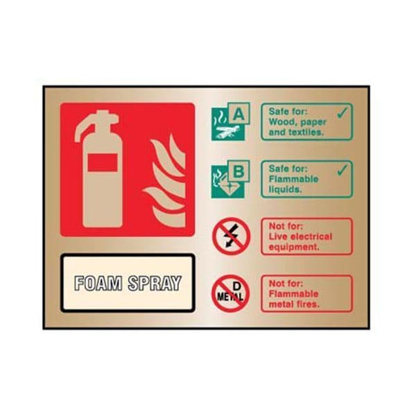 59488 Foam spray extinguisher ID brass 150x200mm adhesive backed