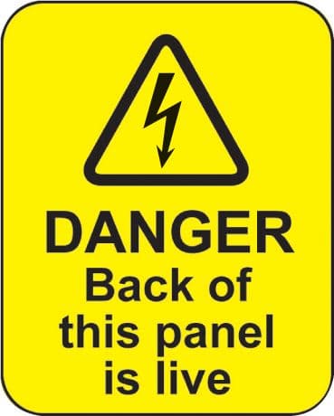 59795 Danger back of this panel is live roll of 100 labels 40x50mm (40x50mm) Safety Sign