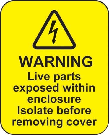59798 Warning live parts within enclosure roll of 100 labels 40x50mm (40x50mm) Safety Sign