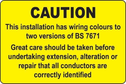 59819 This installation has wiring colours etc roll of 100 labels 75x50mm (75x50mm) Safety Sign