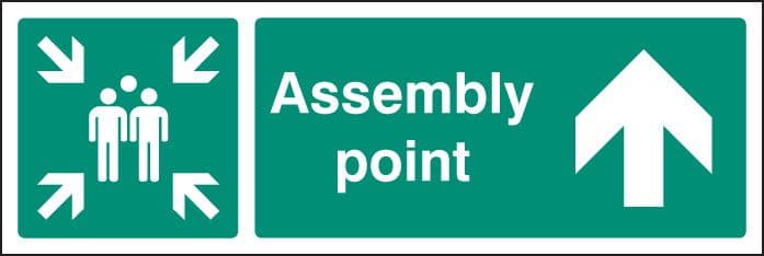 Steel Frame Assembly Point Sign 62141H Assembly point straight on Aluminium 300x250mm Safety Sign